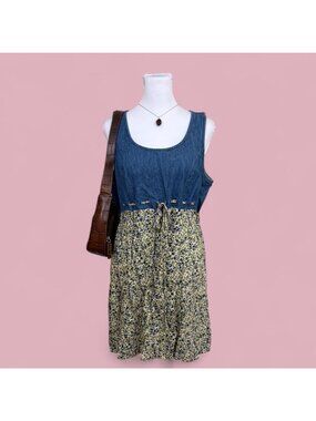 90s denim ditsy floral preppy granola cottagecore mini dress
